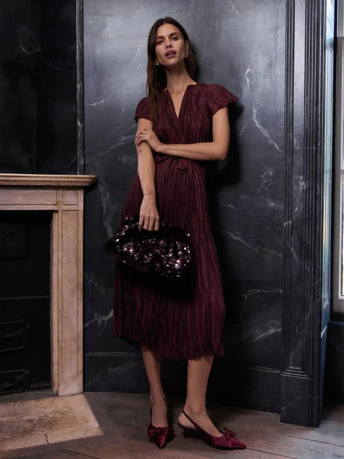 Plisse Belted Dress Red Women Jigsaw Dresses and Jumpsuits
