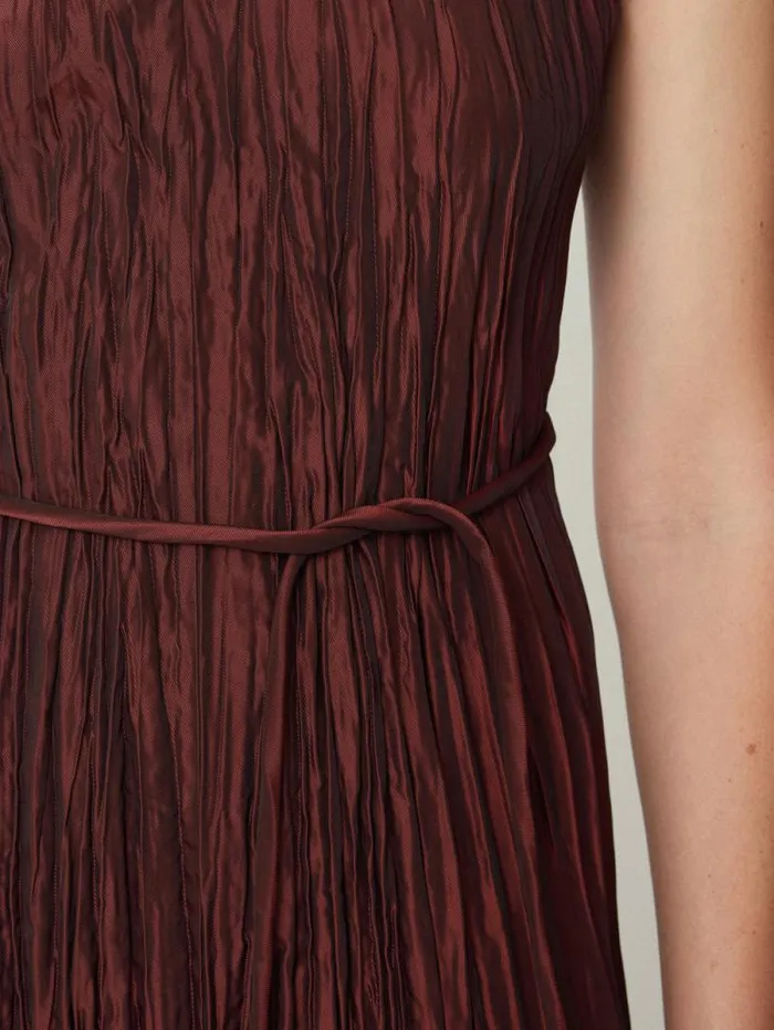 Plisse Belted Dress Red Women Jigsaw Dresses and Jumpsuits