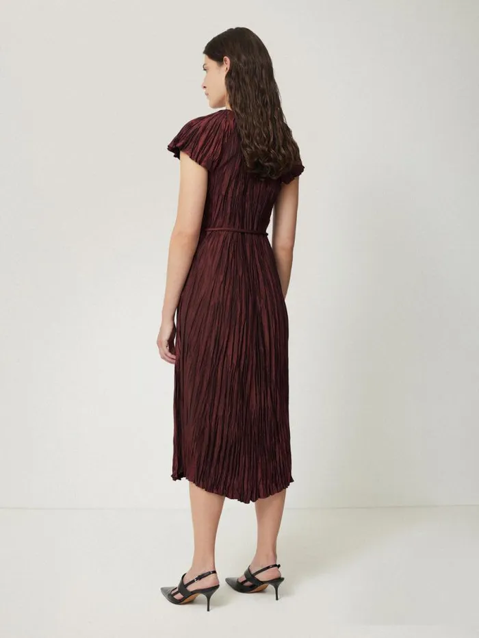 Plisse Belted Dress Red Women Jigsaw Dresses and Jumpsuits