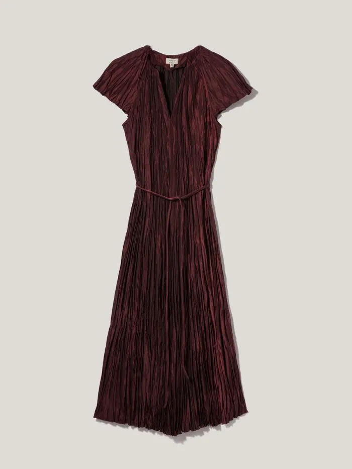 Plisse Belted Dress Red Women Jigsaw Dresses and Jumpsuits