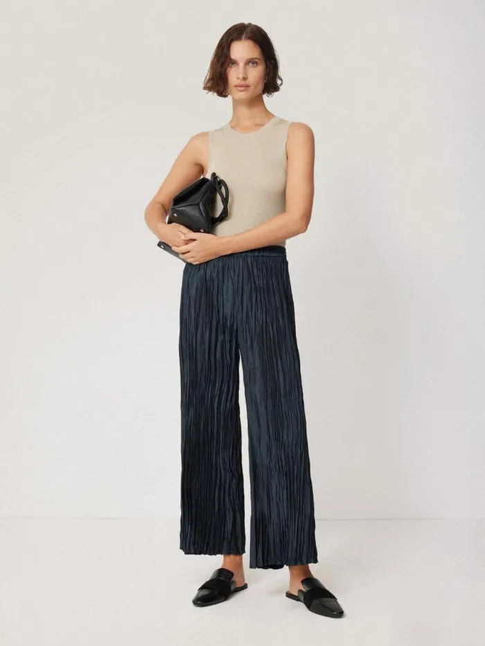 Plisse Trouser Navy Women Jigsaw Party