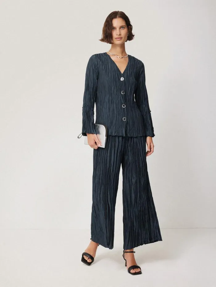 Plisse Trouser Navy Women Jigsaw Party