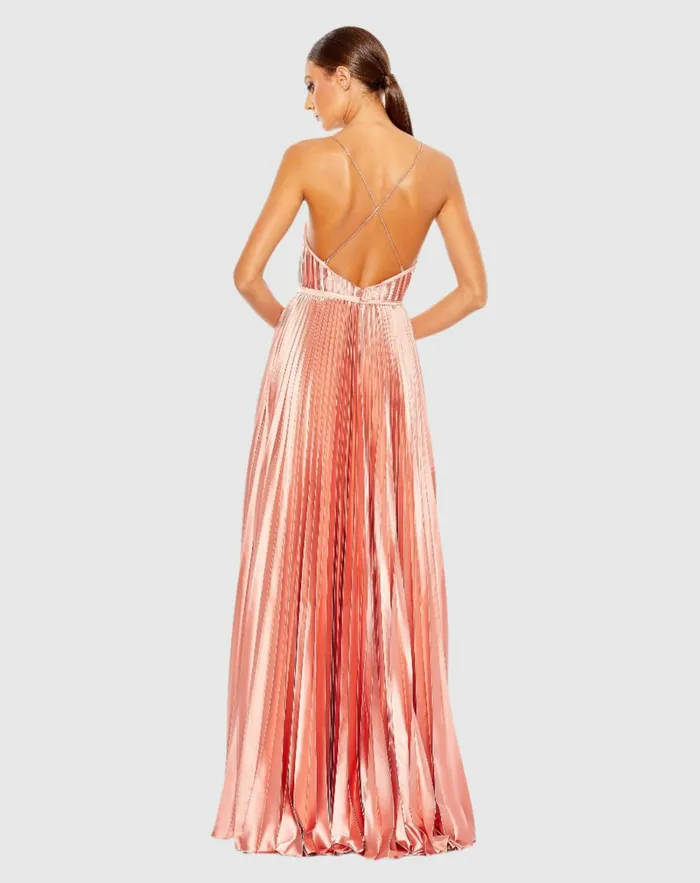 Plunge Neck Pleated Evening Gown Midnight Women Evening Gowns Mac Duggal
