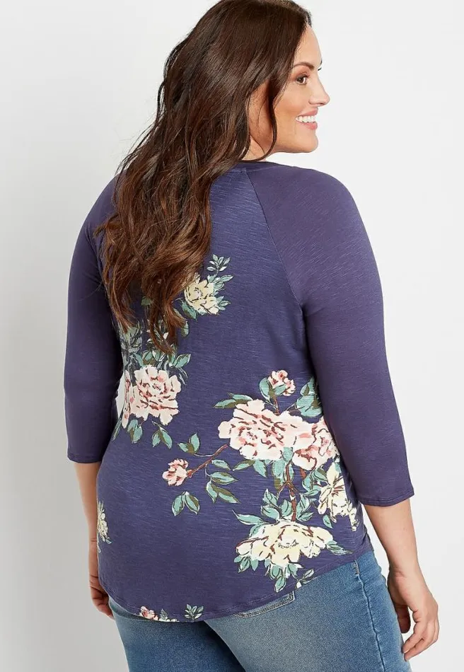 Plus Size 247 Blue Jasmine Floral Baseball Tee Women Maurices Plus Tops