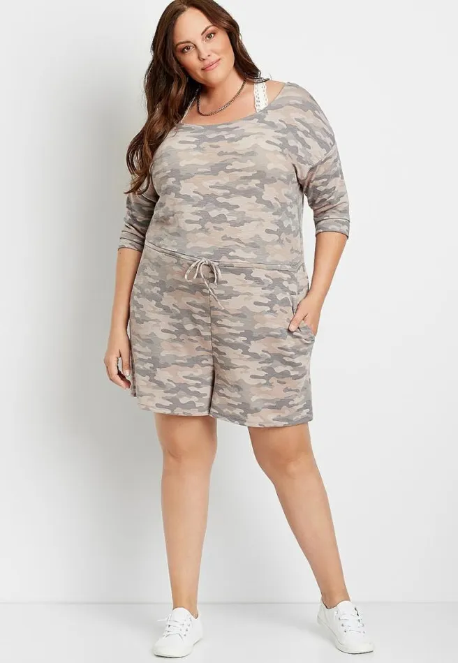 Plus Size 247 Camo French Terry Romper Women Maurices Plus Dresses and Jumpsuits