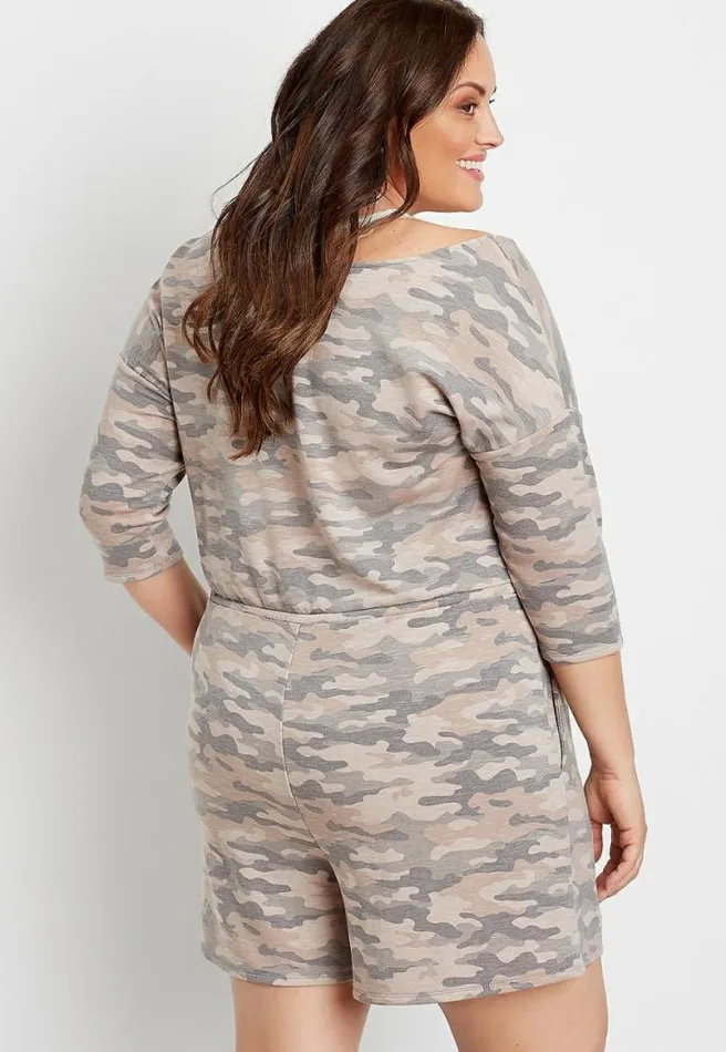 Plus Size 247 Camo French Terry Romper Women Maurices Plus Dresses and Jumpsuits