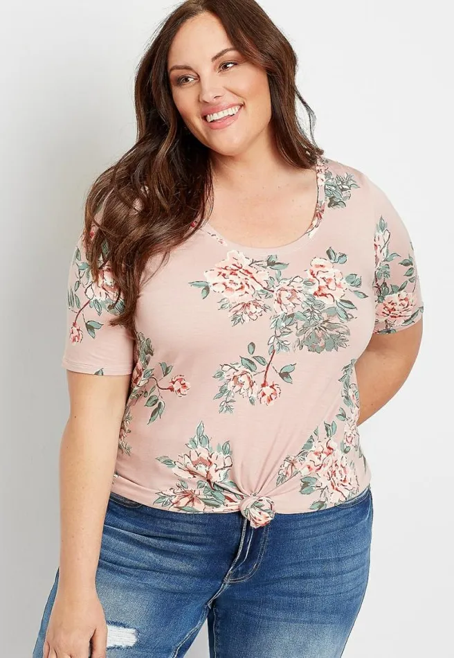 Plus Size 247 Pink Floral Flawless Tee Women Maurices Plus Tops