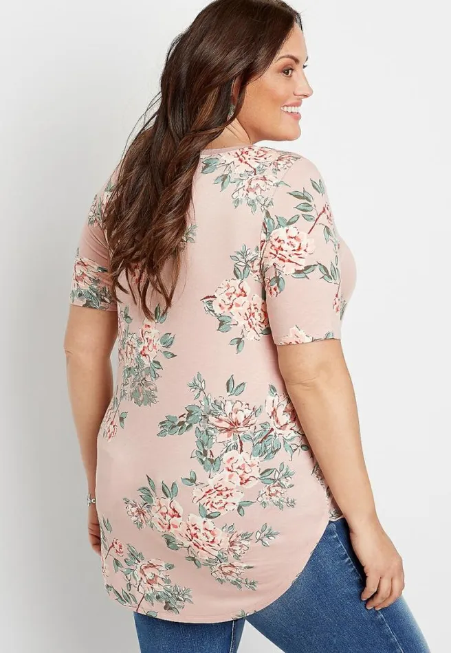 Plus Size 247 Pink Floral Flawless Tee Women Maurices Plus Tops