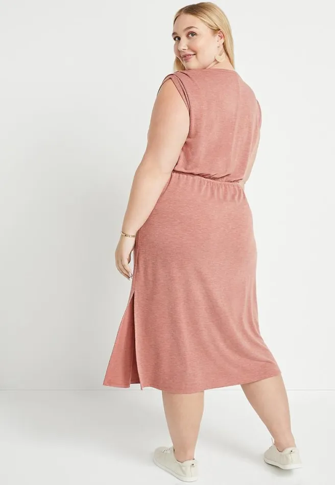Plus Size 247 Pink Reversable Boyfriend Midi Dress Women Maurices Plus Dresses and Jumpsuits