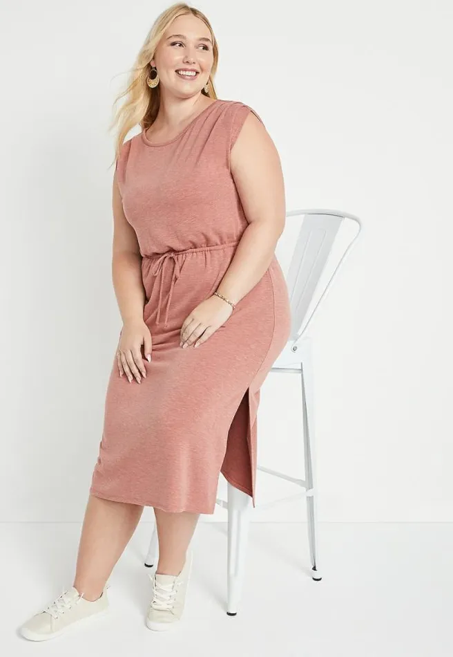 Plus Size 247 Pink Reversable Boyfriend Midi Dress Women Maurices Plus Dresses and Jumpsuits