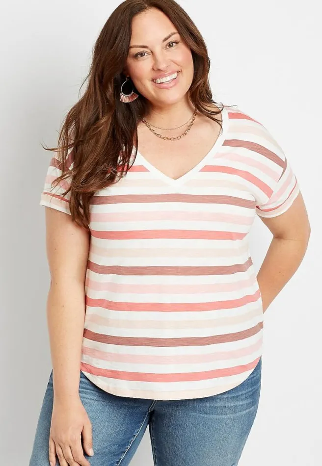 Plus Size 247 Pink Stripe Drop Shoulder Classic Tee Women Maurices Plus Tops
