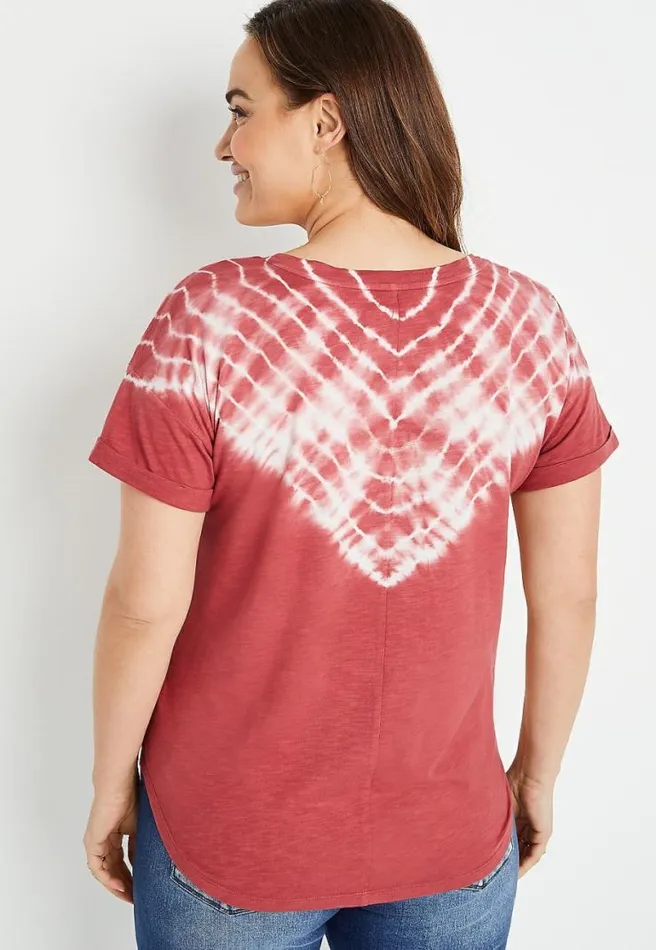 Plus Size 247 Red Tie Dye Drop Shoulder Tee Women Maurices Plus Tops
