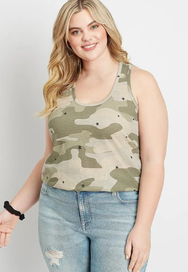 Plus Size 247 Star Camo Knot Back Tank Top Women Maurices Plus Tops