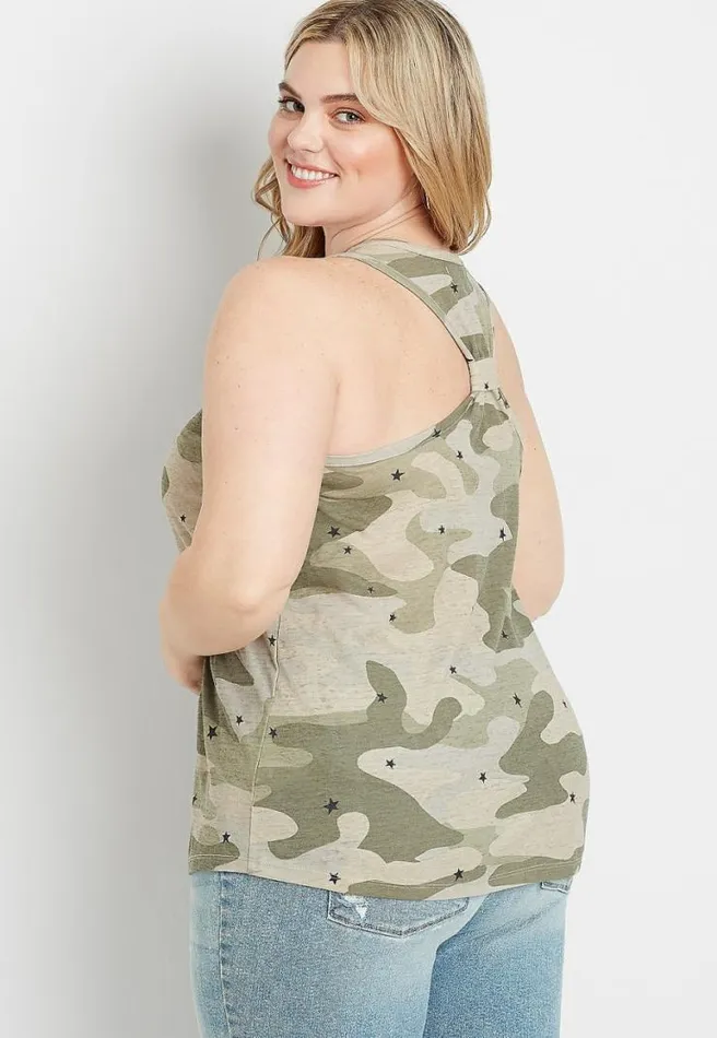 Plus Size 247 Star Camo Knot Back Tank Top Women Maurices Plus Tops