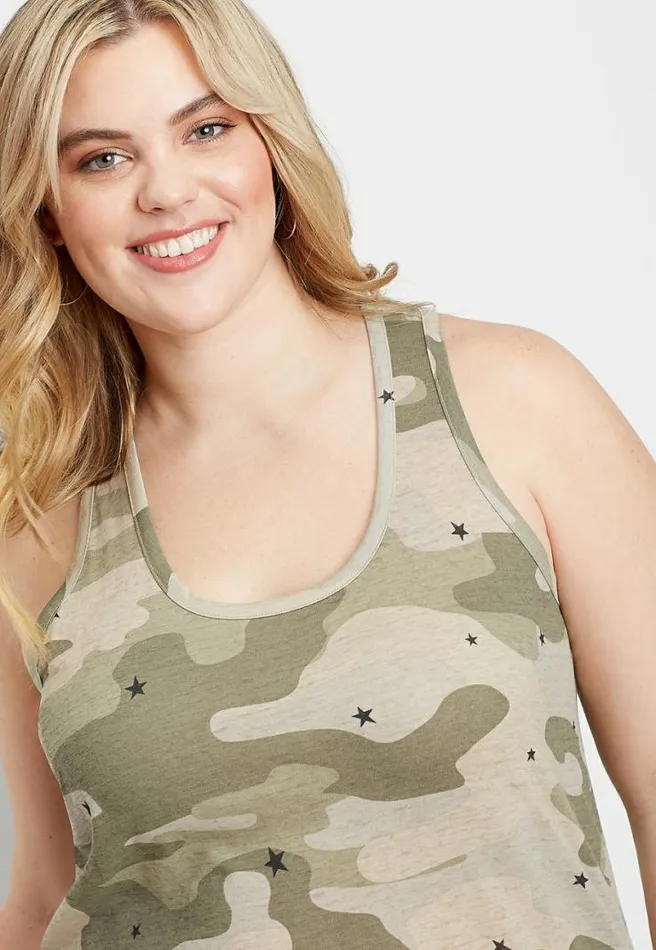 Plus Size 247 Star Camo Knot Back Tank Top Women Maurices Plus Tops