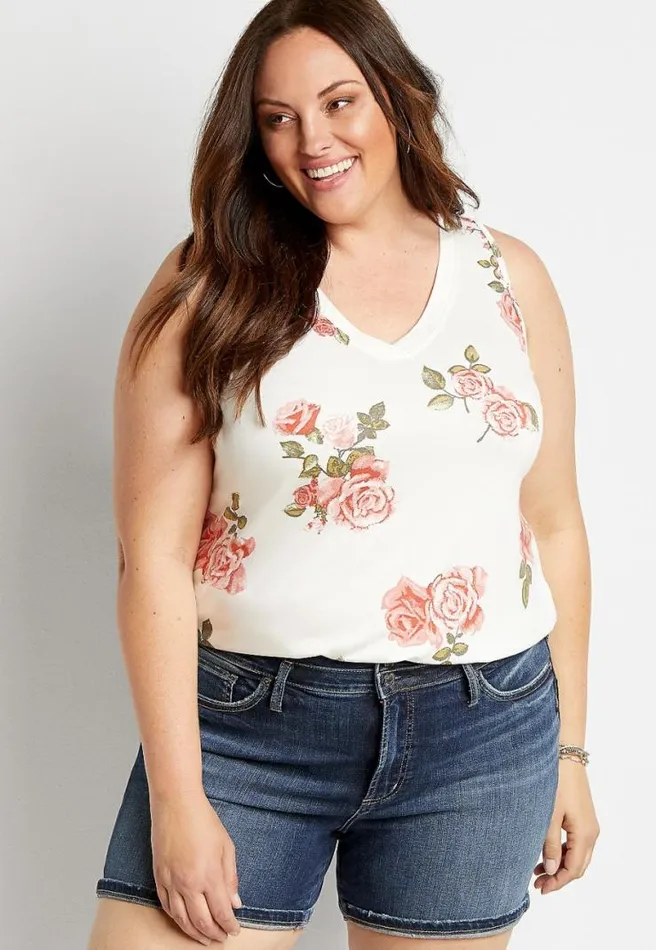 Plus Size 247 White Floral Classic Tank Top Women Maurices Plus Tops