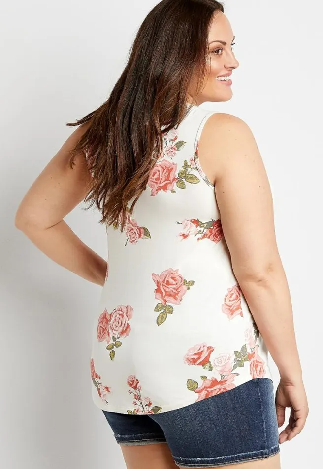 Plus Size 247 White Floral Classic Tank Top Women Maurices Plus Tops