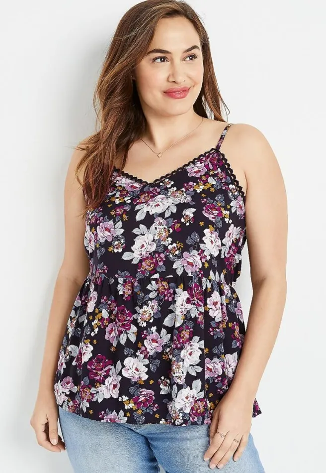 Plus Size Black Floral Peplum Tank Top Women Maurices Plus Tops