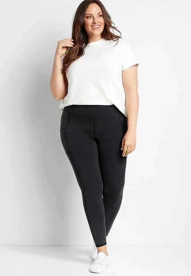Plus Size Black Mineral Wash Effortless Pocket Legging Women Maurices Plus Bottoms