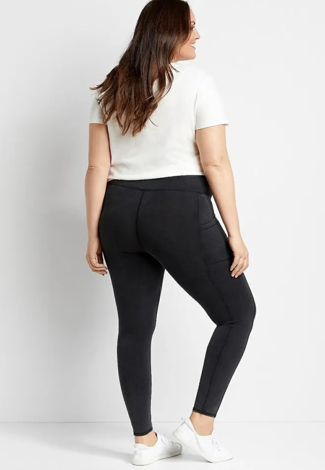 Plus Size Black Mineral Wash Effortless Pocket Legging Women Maurices Plus Bottoms