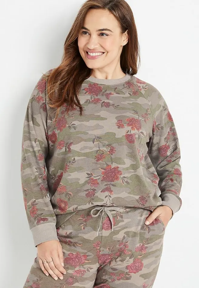 Plus Size Camo Floral Crew Neck Sweatshirt Women Maurices Plus Tops