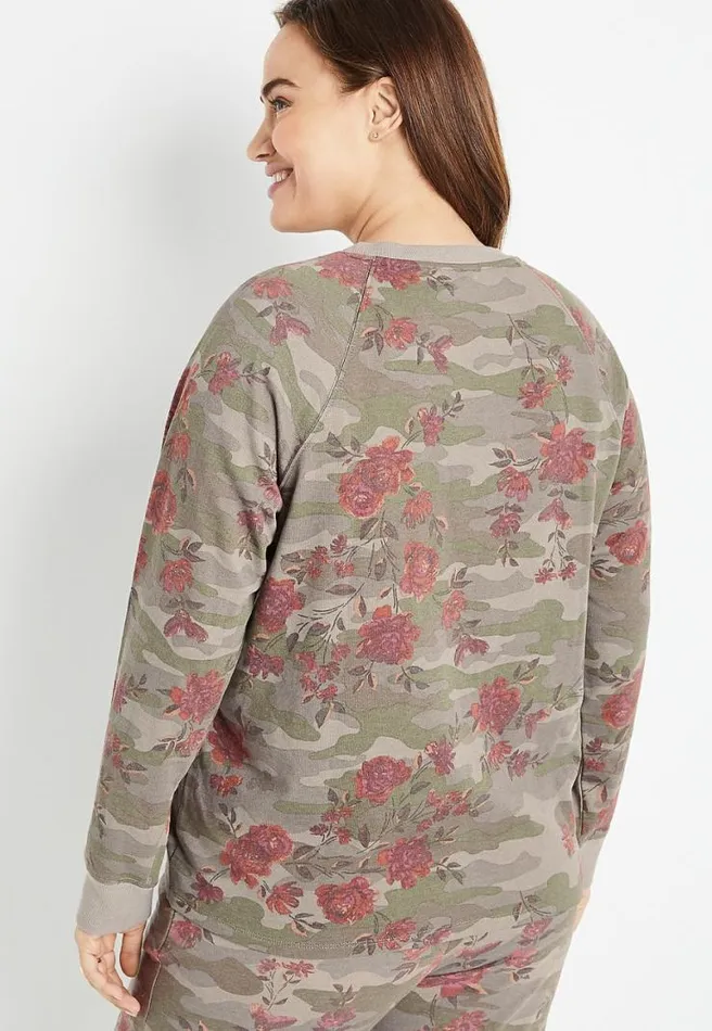 Plus Size Camo Floral Crew Neck Sweatshirt Women Maurices Plus Tops