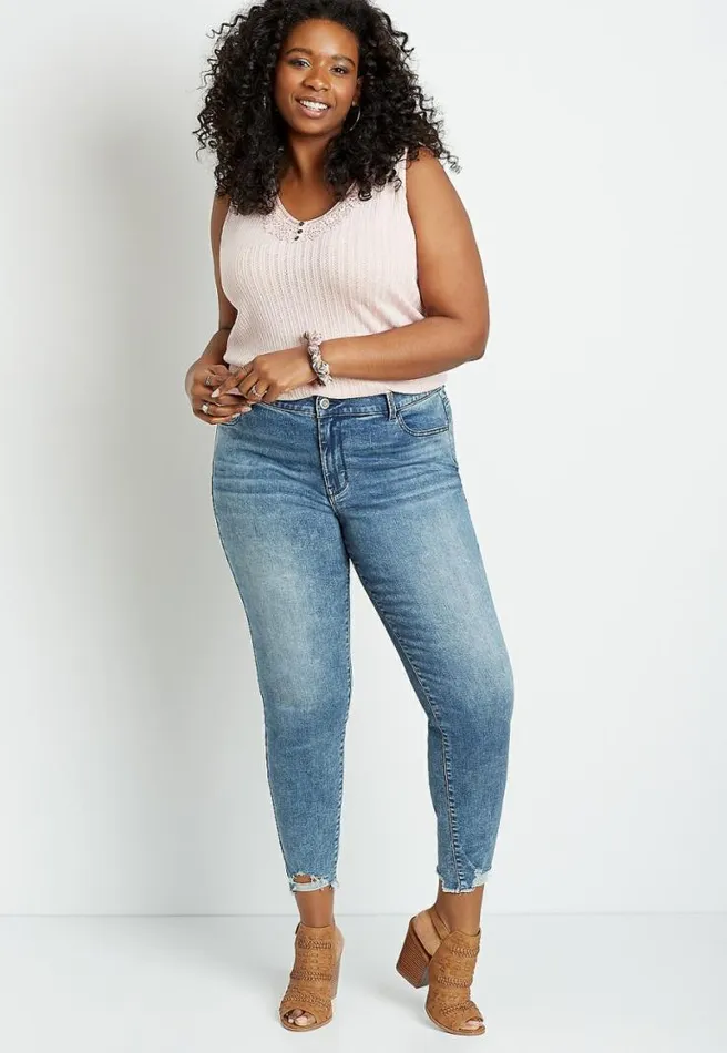 Plus Size Denimflex High Rise Acid Wash Destructed Hem Jegging Women Maurices Plus Jeans