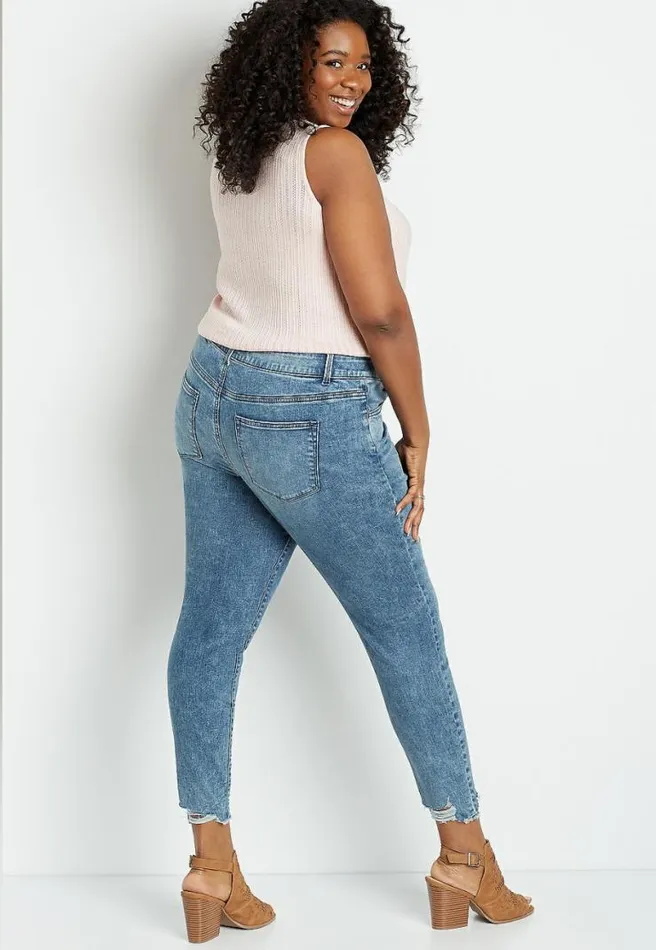 Plus Size Denimflex High Rise Acid Wash Destructed Hem Jegging Women Maurices Plus Jeans