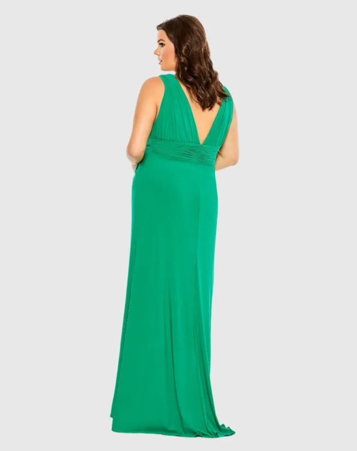 Plus Size Dresses Mac Duggal Women Draped V Neck Sleeveless A Line Gown Jade Plus Size Dresses Mac Duggal Women Draped V Neck Sleeveless A Line Gown Jade