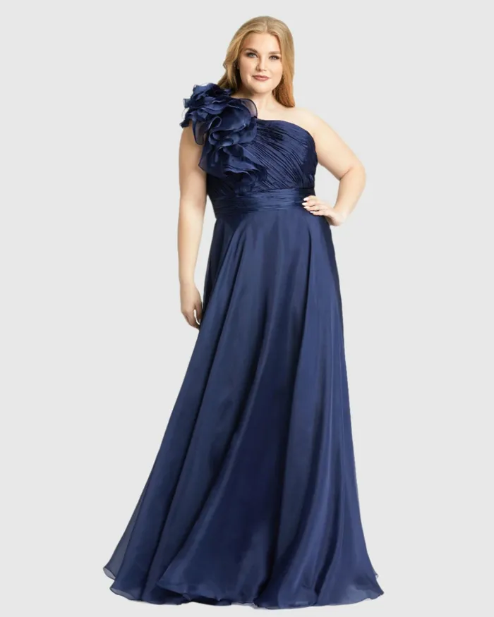 Plus Size Dresses One Shoulder Ruffle Evening Gown Plus Midnight 8211 Mac Duggal Women