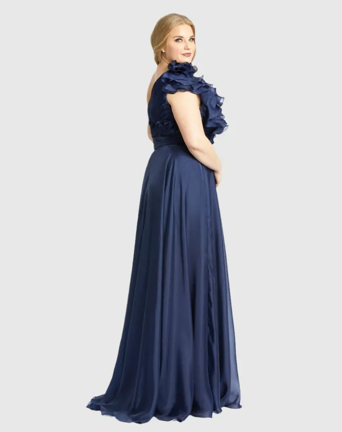 Plus Size Dresses One Shoulder Ruffle Evening Gown Plus Midnight 8211 Mac Duggal Women
