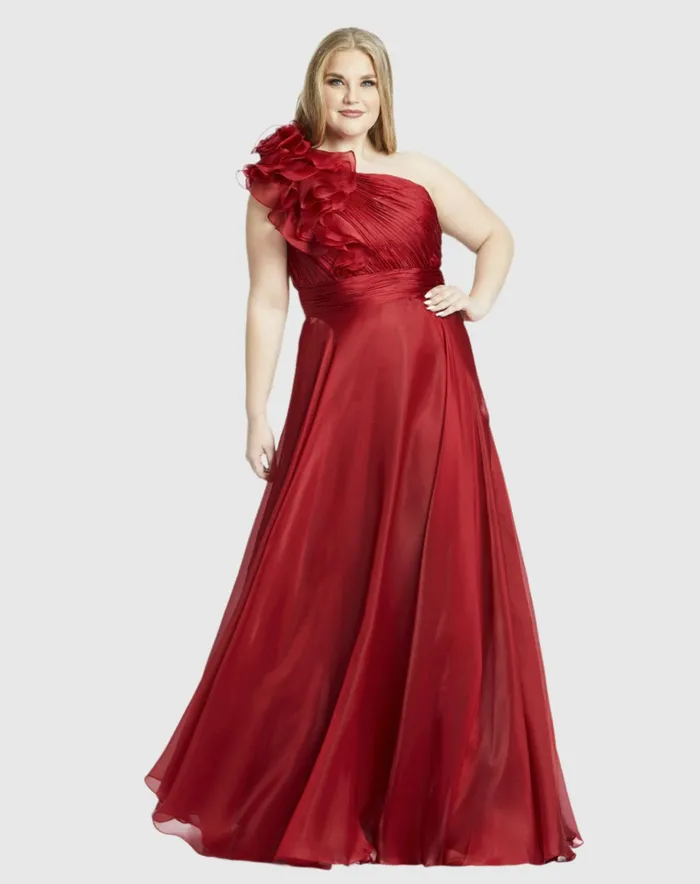 Plus Size Dresses One Shoulder Ruffle Evening Gown Plus Midnight 8211 Mac Duggal Women