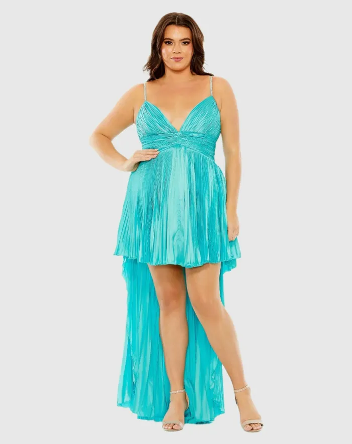 Plus Size Dresses Rhinestone High Low Pleated Gown Aqua 8211 Mac Duggal Women