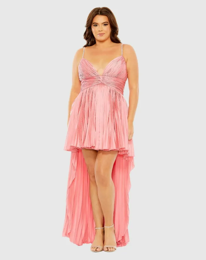 Plus Size Dresses Rhinestone High Low Pleated Gown Aqua 8211 Mac Duggal Women