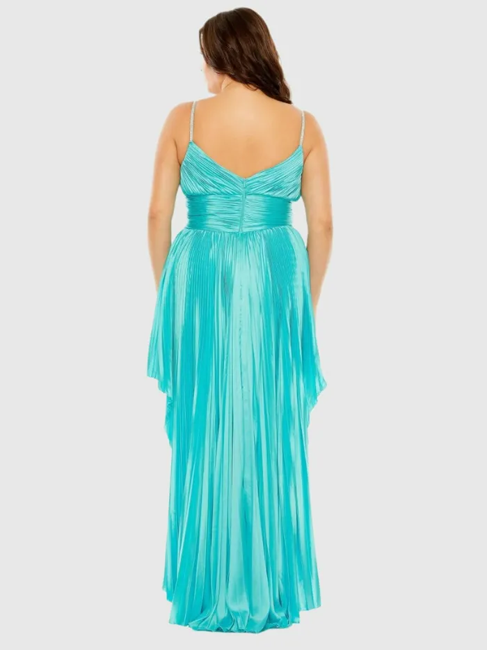 Plus Size Dresses Rhinestone High Low Pleated Gown Aqua 8211 Mac Duggal Women