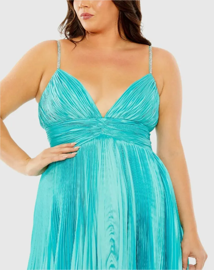 Plus Size Dresses Rhinestone High Low Pleated Gown Aqua 8211 Mac Duggal Women