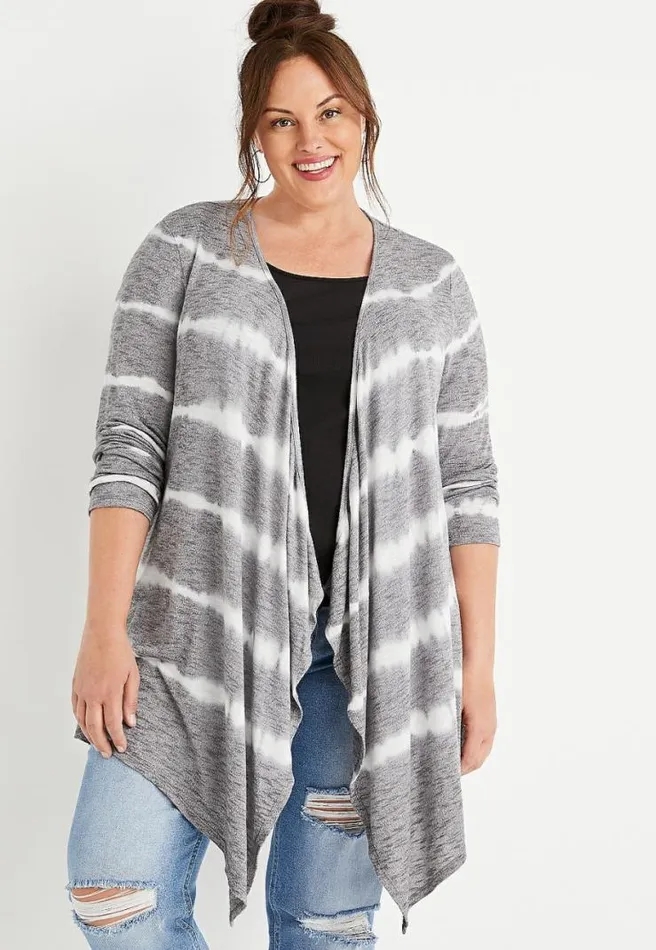 Plus Size Gray Tie Dye Striped Cardigan Women Maurices Plus Tops