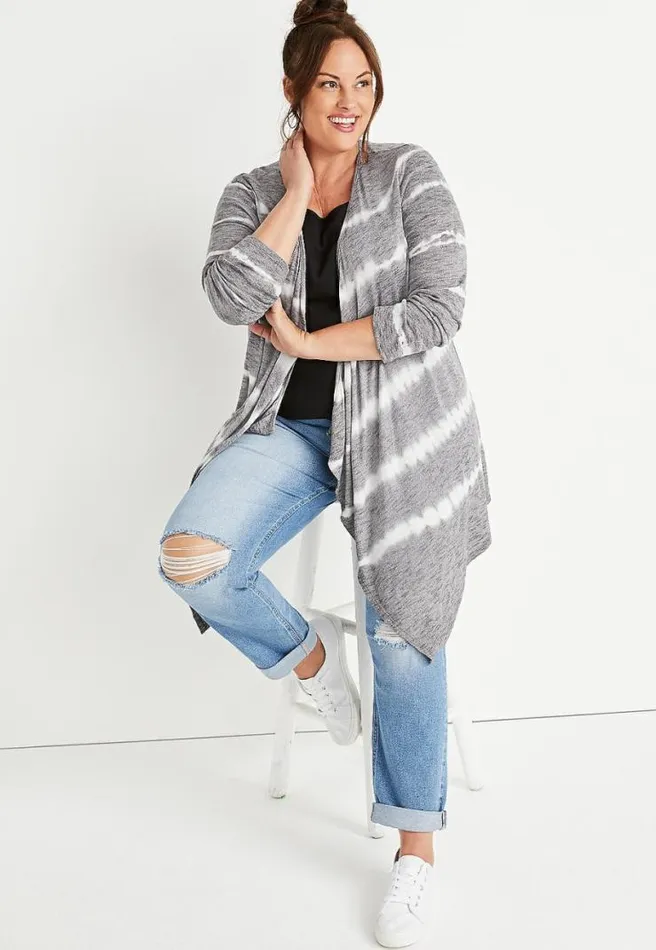Plus Size Gray Tie Dye Striped Cardigan Women Maurices Plus Tops