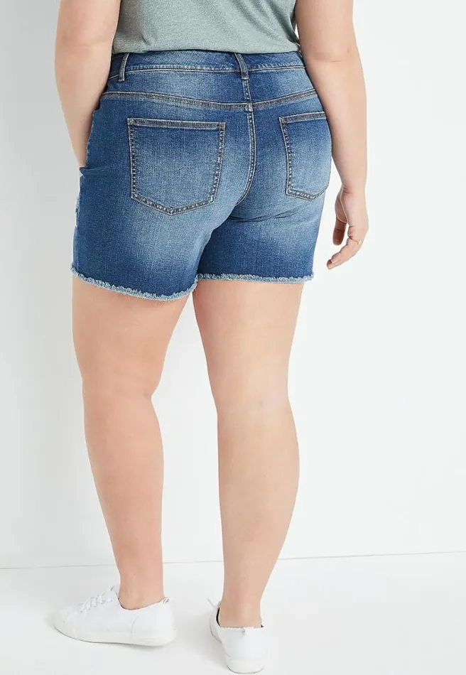 Plus Size High Rise Medium Wash Bandana Backed Ripped 6In Short Women Maurices Plus Bottoms