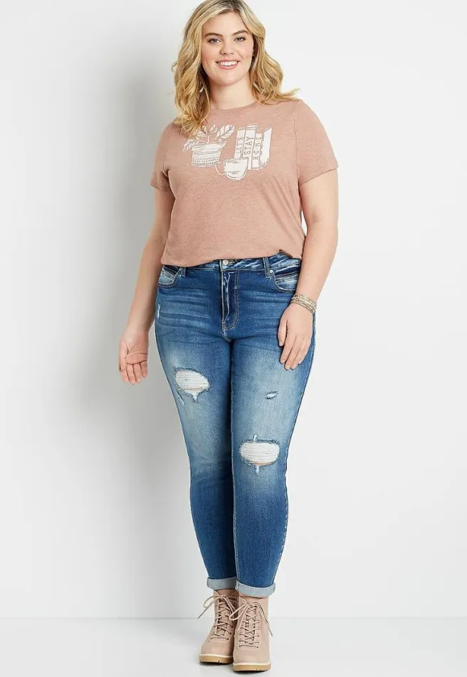 Plus Size Kancan High Rise Curvy Medium Destructed Rolled Hem Skinny Jean Women Maurices Plus Jeans