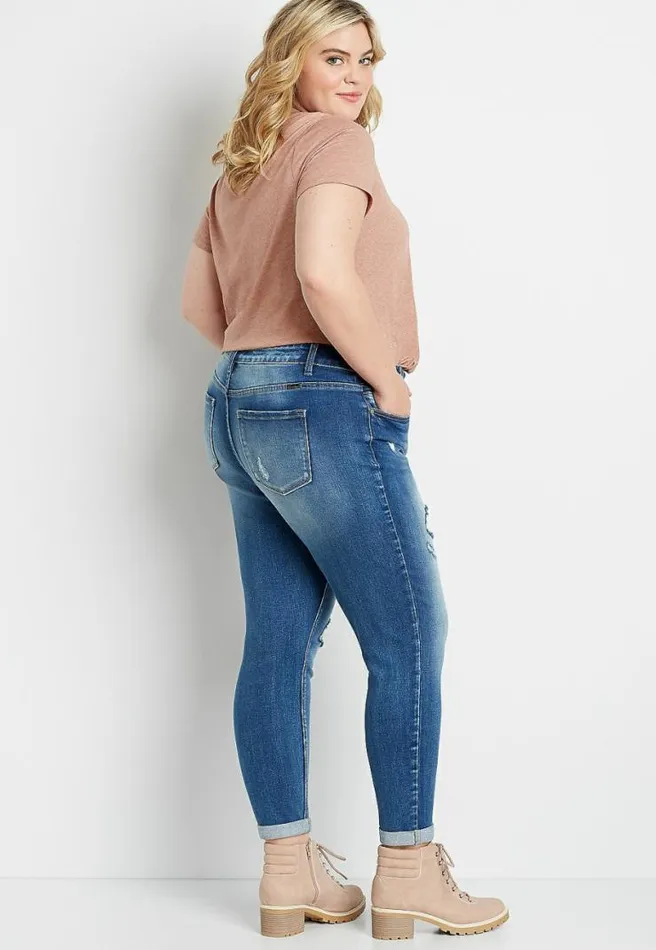 Plus Size Kancan High Rise Curvy Medium Destructed Rolled Hem Skinny Jean Women Maurices Plus Jeans
