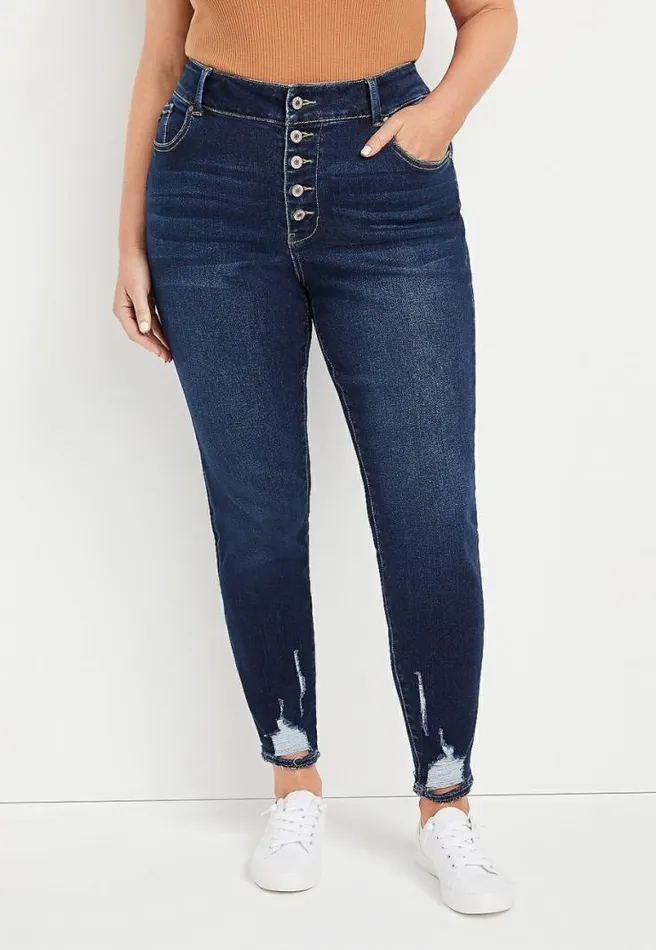 Plus Size Kancan High Rise Dark Ripped Hem Button Fly Skinny Jean Women Maurices Plus Jeans Plus Size Kancan High Rise Dark Ripped Hem Button Fly Skinny Jean Women Maurices Plus Jeans