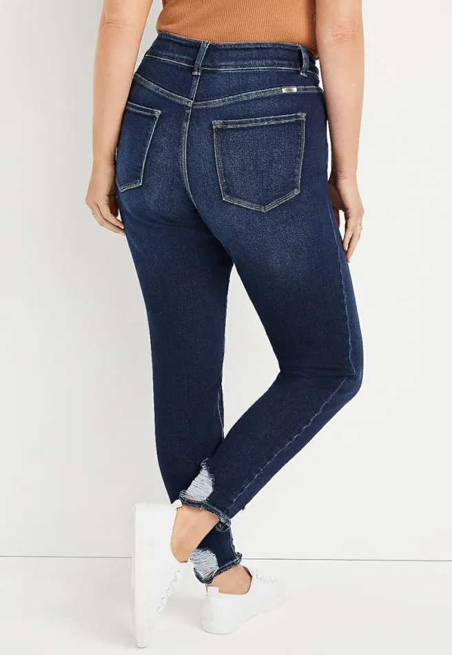Plus Size Kancan High Rise Dark Ripped Hem Button Fly Skinny Jean Women Maurices Plus Jeans