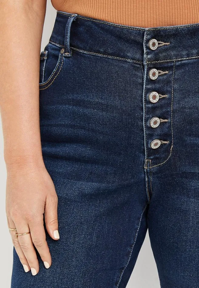 Plus Size Kancan High Rise Dark Ripped Hem Button Fly Skinny Jean Women Maurices Plus Jeans