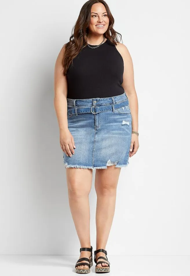 Plus Size Kancan High Rise Medium Wash Belted Skirt Women Maurices Plus Bottoms