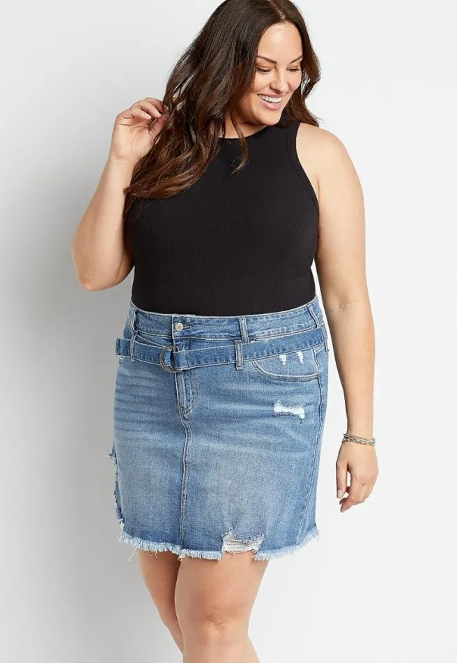 Plus Size Kancan High Rise Medium Wash Belted Skirt Women Maurices Plus Bottoms