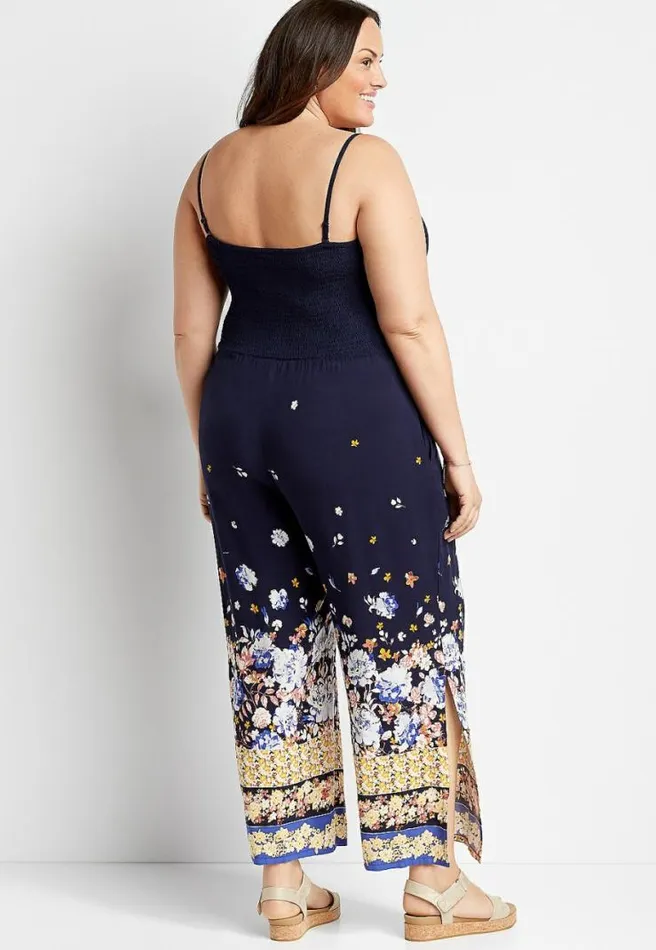 Plus Size Navy Floral Strapless Smocked Jumpsuit Women Maurices Plus Dresses and Jumpsuits