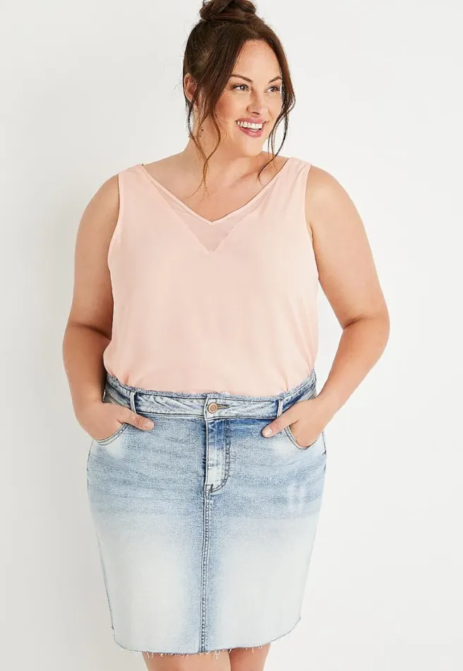 Plus Size Pink Sheer Inset V Neck Tank Top Women Maurices Plus Tops