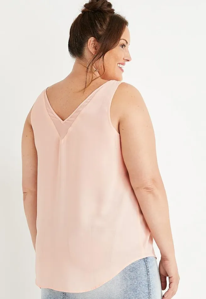 Plus Size Pink Sheer Inset V Neck Tank Top Women Maurices Plus Tops