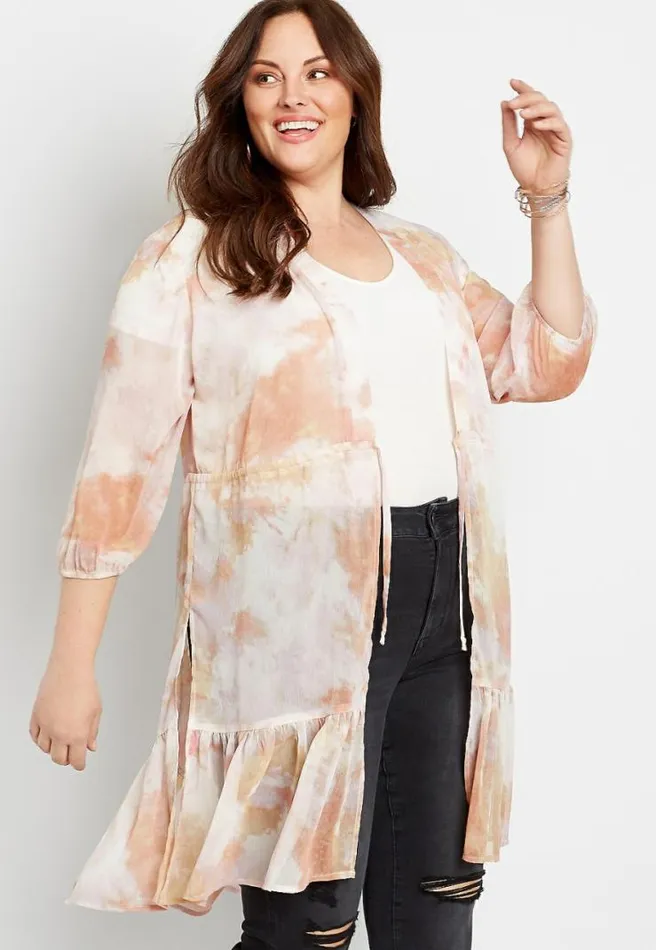 Plus Size Pink Tie Dye Tie Waist Kimono Women Maurices Plus Tops
